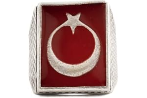 Gök-Türk Ring für Herren 'Teskilat' Ay Yildiz Halbmond - verstellbare Größe, rot