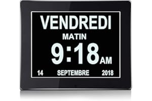 SENXINGYAN Orologio Calendario Digitale Sveglia, 8" LCD Oscuramento Automatico con Ora, Data, Anno Mese Giorno Non-Abbreviazione Orologio Completo per Perdita Di Memoria Anziani Demenza Alzheimer - Nero