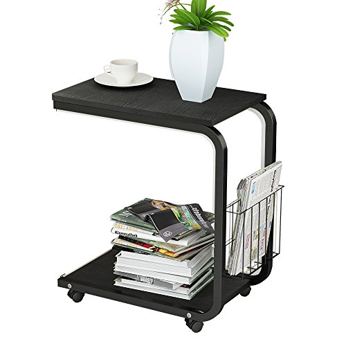 Soges Beistell-Tisch 51 x 30 x 56 cm Laptoptisch Notebookständer mit Rollen zum Bremsen für Notebook, Schwarz