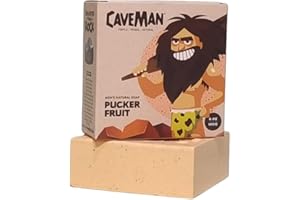 SMARTER THAN A ROCK Caveman Men's Natural Soap - PUCKER FRUIT (180g): Moisturizing, Exfoliating, & Refreshing Bar Soap with Apricot & Cranberry Seed Scrub, Aloe Vera Extract and Citrus Essence