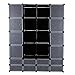 Songmics Kleiderschrank Garderobenschrank Steckregalsystem mit Schuhregal/2 Kleiderstange Kapazität 960L Schwarz Dekor 180 x 145 x 37 cm LPC42H