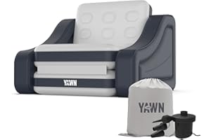 HIGH STREET TV YAWN AIR Inflatable Chair Bed with Electric Pump - Converts into a Single Bed Mattress - Integrated Headboard & Anti-Roll Arms - Arm Chair - Great for Camping - Bonus Storage Bag Included