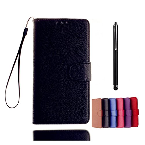 KSHOP Case Cover für Huawei Ascend Mate 7 Hülle Tasche Schutzhülle Schale Bookstyle Handyhülle Premium PU-Leder Schwarz Etui Handy Schutz Brieftasche Magnetverschluss - Metall Touch-Pen Schwarz