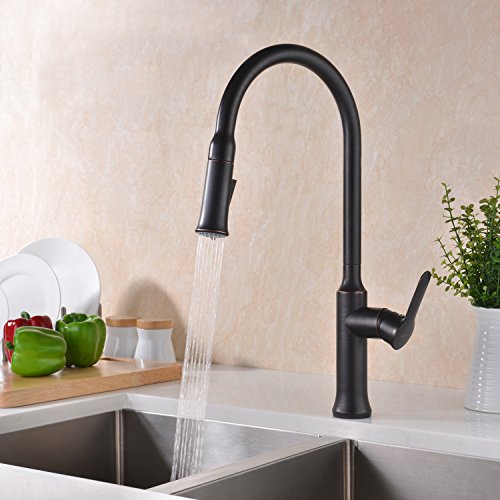 GICASA Commercial Style High Arc Pull Down Bronze Waschbecken Wasserhähne, Single Handle Pull Out Sprayer Edelstahl Öl gerieben Bronze Küchenarmatur