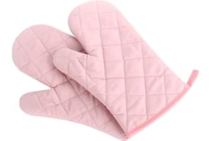 Klmnop Oven Mitts Kitchen Cotton Cute Long Microwave Oven Gloves, Heat Resistant Glove for Cooking, Food, Frying, Baking Premium Durable Mitts 1 Pair Pink