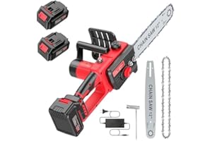 PONOSEU Brushless Mini Motosierra Bateria 12 Pulgadas, 1300W Motosierra Eléctrica con Lubricación Automática,2 * 3000mAh Batería Motosierras Inalámbrica para Podar Árboles de Jardinería.
