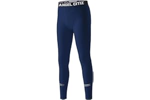 ANGEL CITIZ Boys' Compression Base Layer Youth Sports Quick Dry Pants Workout Running Leggings Thermal Tights