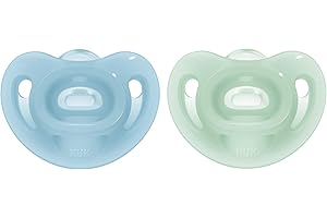 Nuk Sensitive Chupete 6-18 meses, 100% silicona para piel delicada, sin BPA, azul y verde, 2 unidades
