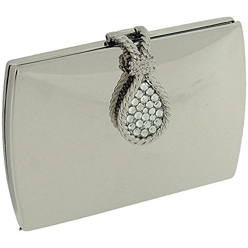 Compact Mirror Silver Tone Polished Envelope Mirror With Crystal Set Lever Opener SC966