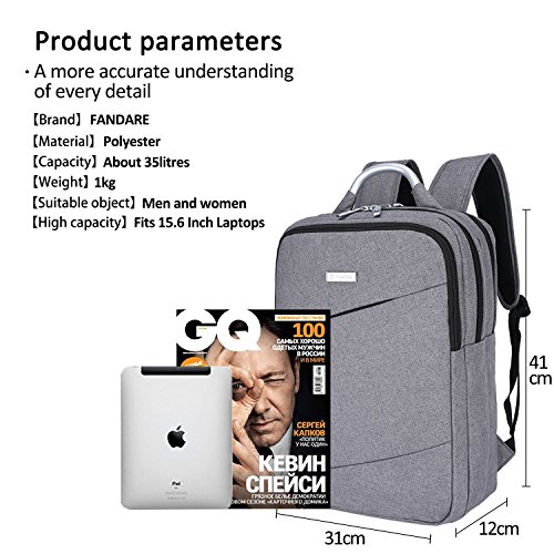 FANDARE 2017 Rucksack 15.6 Zoll Laptoprucksäcke Fahrradrucksäcke Wanderrucksäcke Schulrucksack Notebook Daypack Reisen Studenten Herren Damen Multi-Tasche Polyester - 6