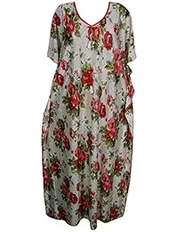 Indiatrendzs Women Kaftan Nighty Satin Floral Printed Summer Sleepwear Maxi Dress Plus Size