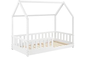 WEB2O Letto capanna per bambini in legno naturale 90 x 190 cm (Letto Bianco)