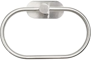 JUNMOXIAO Self Adhesive Towel Ring for Bathroom, Stainless Steel Adhesive Hand Towel Holder, No Drilling Modern Hand Towel Hanger, Brushed Silver