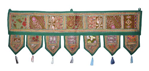 Ethnische indische Heimdekoration Patchwork & Stickerei Wandteppich, 99,1 x 33 cm Grün