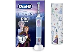 ‎ORAL-B Oral-B Elektryczna szczoteczka do zębów dla dzieci Pro Kids, Królowa Śniegu Disneya, 1 miękka szczotka, 1 etui podróżne, timer i wibracje, akumulator do ładowania, 4 naklejki, 3 lata i więcej