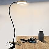 ZEYACHAN Lampada con Pinza da Scrivania con Caricatore USB,3 Colore e 10 Luminosità,Pulsante Intelligente,Lampada USB per la 