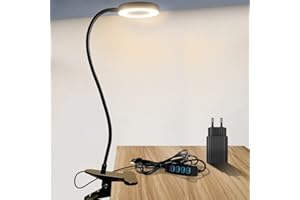 ZEYACHAN lampa biurkowa LED, klips z ładowarką USB, 360°, elastyczna lampa do czytania, 3 tryby świecenia i 10 poziomów ściemniania, inteligentny przycisk, ochrona oczu
