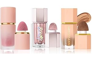 HOPHAT 3er-Pack Kontur, Highlighter & Rouge Set - Langanhaltend, Natürlich, Leicht, Aufbaubar - Konturierungsbronzer, Flüssiger Rouge-Stick, Highlighter-Schminkstift (Set A)