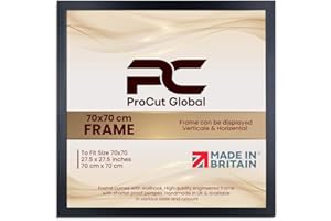 PROCUT GLOBAL LTD Procut Global 70X70CM Matt Black Picture Frames - Modern Wooden Photo Frame with Shatterproof Perspex for Wall or Tabletop - Perfect for Posters, Certificates, Prints - Sizes & Colors Available