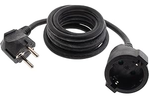 Zenitech, Schuko Przewód przedłużający HO5VV-F 3G1.5mm² 2m Czarny, Przewód elektryczny ze wzmocnioną izolacją do użytku wewnątrz pomieszczeń, Maksymalna moc 3680W przy 230V