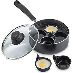 VonShef Casserole pour 4 œufs pochées/casserole antiadhésive avec coupelles de pochage et couvercle en verre