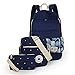 Produktbild Wewod Maedchen Rucksack 3 Teile Set Fashion Damen Canvas Rucksack/Umhangetasche/Handtasche Schule Freizeit Rucksack (Marineblau)