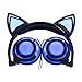 Price comparison product image Cute Folding Cat Ear Headphones Earphone Headset Glowing Lights with USB Charging Cable for Most Smartphones Tablet Laptop Black