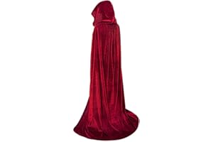 MAKFORT Velvet Hooded Cloak Halloween Cape Cosplay Costume for Witch Wizard Magician Christmas Fancy Role Play Dress Adult 150~170 CM