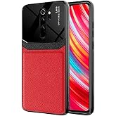Aksesuarcim Xiaomi Redmi Note 8 Pro ile Uyumlu Silikon Kılıf Deri G&ouml;r&uuml;n&uuml;m İnce Tarz Kapak Emiks Kırmızı