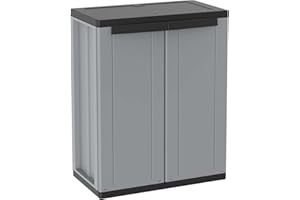 NABATEE Garden Storage Cabinet with 1 Shelf Outdoor Patio Terrace Backyard Cupboard Storage Locker Rack Utility Cabinet Organiser Grey and Black