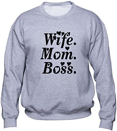 EUGINE DREAM Wife Sweatshirt Wife Mom Boss Pullover Gift for Mother Sweater Mummy Women Unisex Sweatshirt Grey XL