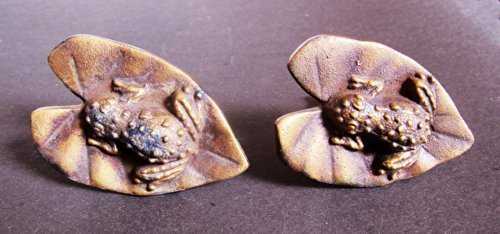 Double Duck Solid Brass Drawer Handles Door Cupboard/Kitchen Pulls Knobs New Brass Leaf with Frog Knob Set of 2