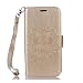Produktbild Lonchee Samsung Galaxy S7 Wallet Tasche Brieftasche Schutzhülle ,Mandala Blumenmuster geprägt Muster Design Hochwertige PU Leder Folio Tasche Case Hülle im Bookstyle mit Standfunktion Kredit Kartenfächer (Gold)