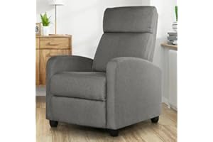 BAKAJI Poltrona Reclinabile Manuale in Tessuto Imbottita Dimensioni 74 x 70 x 98 cm Ideale Per Riposo della Schiena, Lettura, Complemento Arredo Relax Casa Ufficio (Grigio push-back)