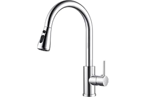 PEPPERMINT Kitchen Taps Mixer with Pull Out Spray, Pull Down Kitchen Sink Mixer Taps Faucet Monobloc Single Lever Bar Tap 1 Hole with High Arc 360° Swivel 3 Modes Spray Head, Chrome