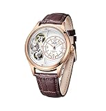 Gute Herren Rosengold Weiß Automatik Mechanisch Armbanduhr Lederband Skelett Steampunk Uhren