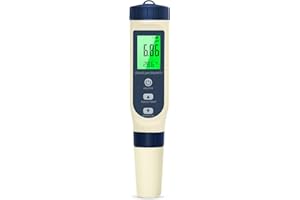 Pious Ph Metre, 5 en 1 PH/TDS/EC/Salinité/Thermomètre, Testeur ph à Écran LCD, Compensation Automatique de la Température, Ph Metre Electronique, Adapté à l'Eau Potable, Aquariums, Piscine