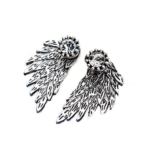 QHGstore Weinlese-Stereo-Engels-Flügel-Legierungs-Bolzen-Ohrring-kühle Feder-Ohrringe für Frauen Altes Silber