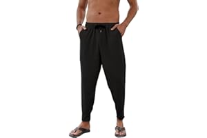 Yutdeng Pantaloni di Lino e Cotone per Uomo Estivi Pantaloni Harem Leggeri Casual Comodi Pantaloni Baggy Elastici in Vita con Quattro Tasche Pantaloni Yoga Hippies Spaiggia