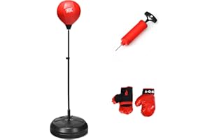 GYMAX Punching Ball, Inflatable Free Standing Boxing Ball with Boxing Gloves, Air Pump and Holder, Height-adjustable Punching Bag for Children & Teenagers & Adults
