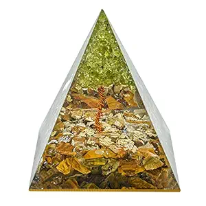 Reshamm Pre- Energized Pyramid with Tree of Life Ready to Use Handmade Designer Crystal Stone Pyramid for Growth, Happiness & Prosperity. Packed in Beautiful Gift Wooden Box. Tree with Peridot (Design 7)