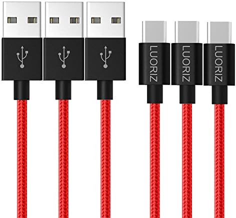 LUORIZ USB Type C Cable, 3 Pack 2m/6.6ft Long Nylon Braided USB C Charger Cord Cable Charging Lead for Samsung Galaxy S8 S8+ Note 8, Sony Xperia XZ, Huawei P9 P10, LG V20 G5 G6, Nexus 5X 6P, HTC 10 U11, Nintendo Switch, OnePlus 2 3T, Lumia 950 XL, ChromeBook Pixel, and More USB C Devices - Red