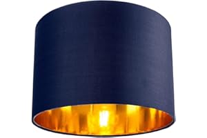 Contemporary and Chic Midnight Blue Cotton 10" Table or Pendant Circular Drum Lamp Shade with Shiny Copper Inner - 60watt Maximum by Happy Homewares