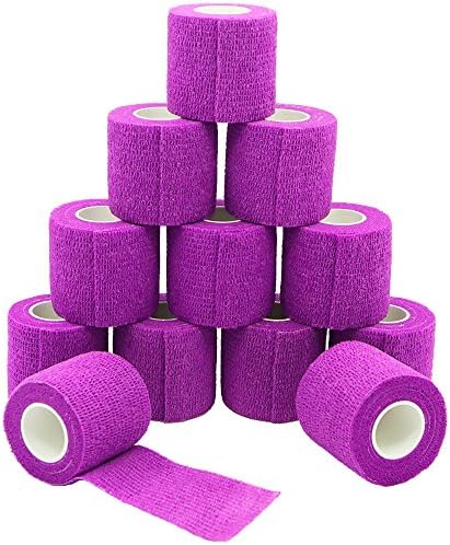 12 Rolls Cohesive Bandages 5cm, Medical Elastic Adhesive Bandage Widedly Used in Medical, Sports and Veterinary Area - Violet