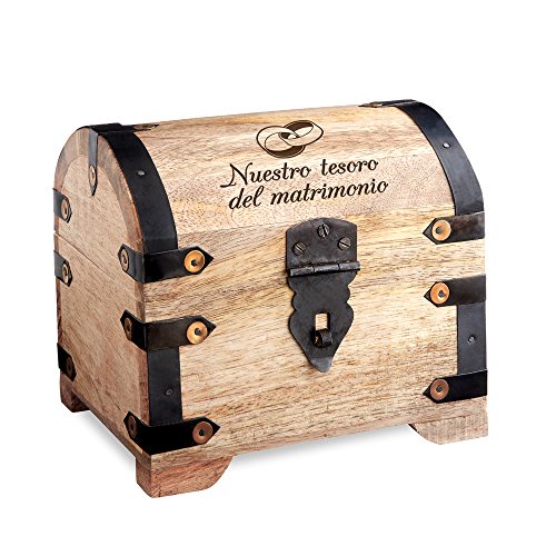 Cofre de madera clara - Con grabado para bodas - "Nuestro tesoro del matrimonio"