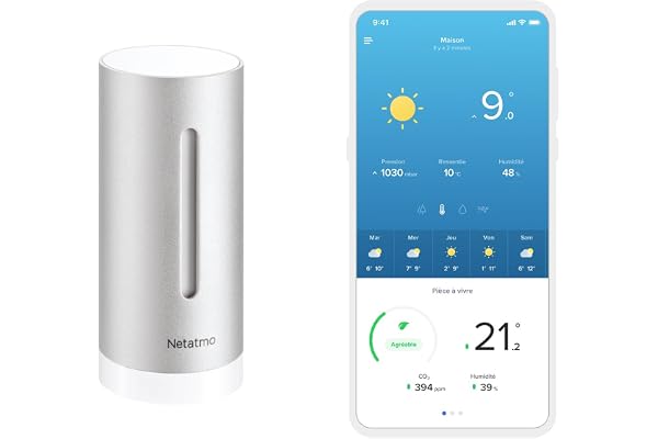 Netatmo Module Intérieur Supplémentaire pour Station Météo – Mesure de la Température, Humidité et Qualité de l’Air (CO2), Contrôle via Smartphone, Accessoire NIM01-WW