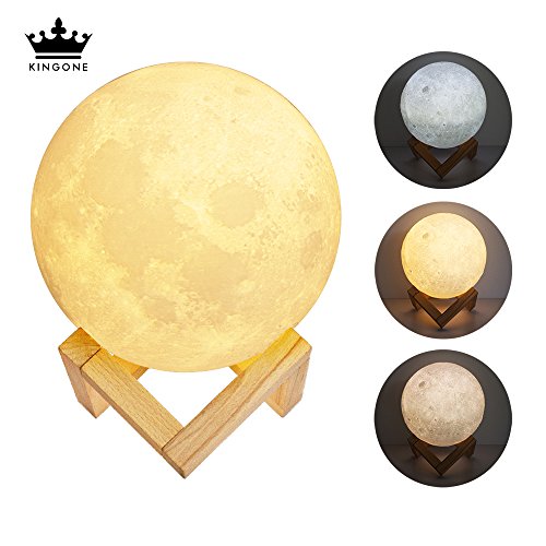Luna lámpara 3D impresión, KINGONE pantalla táctil LED lámpara de noche 3 modo luz de la luna con control remoto USB lámpara recargable 3 colores para el hogar y regalo (15cm/6 pulgadas)