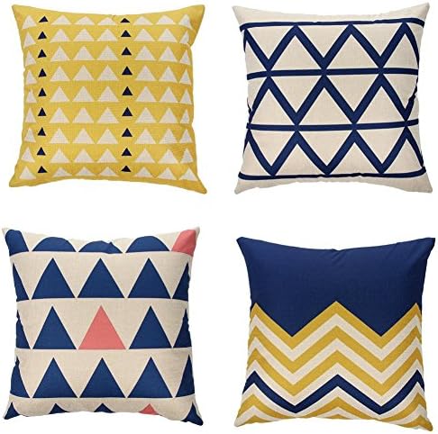 4 X Geometric Style Cotton Linen Pillow Cover Square