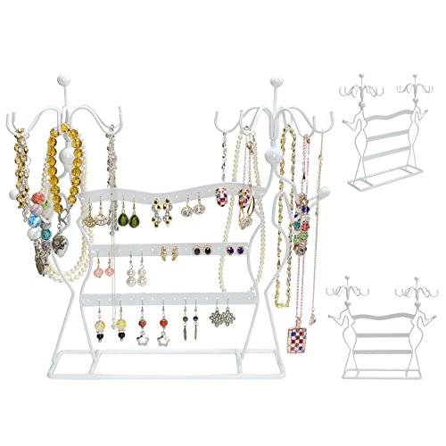 VENKON – Design Schmuckständer Ohrringhalter Kettenhalter Schmuck Organizer aus Metall – weiß – 35,5 x 34 x 12,5 cm - 4