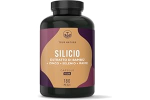 Silicio Organico - 180 Capsule - 6 Mesi di Scorta - Alto Dosaggio 643mg per Capsula - Bambù Indiano - Vitamine Capelli e Unghie - Zinco, Selenio, Rame - TRUE NATURE